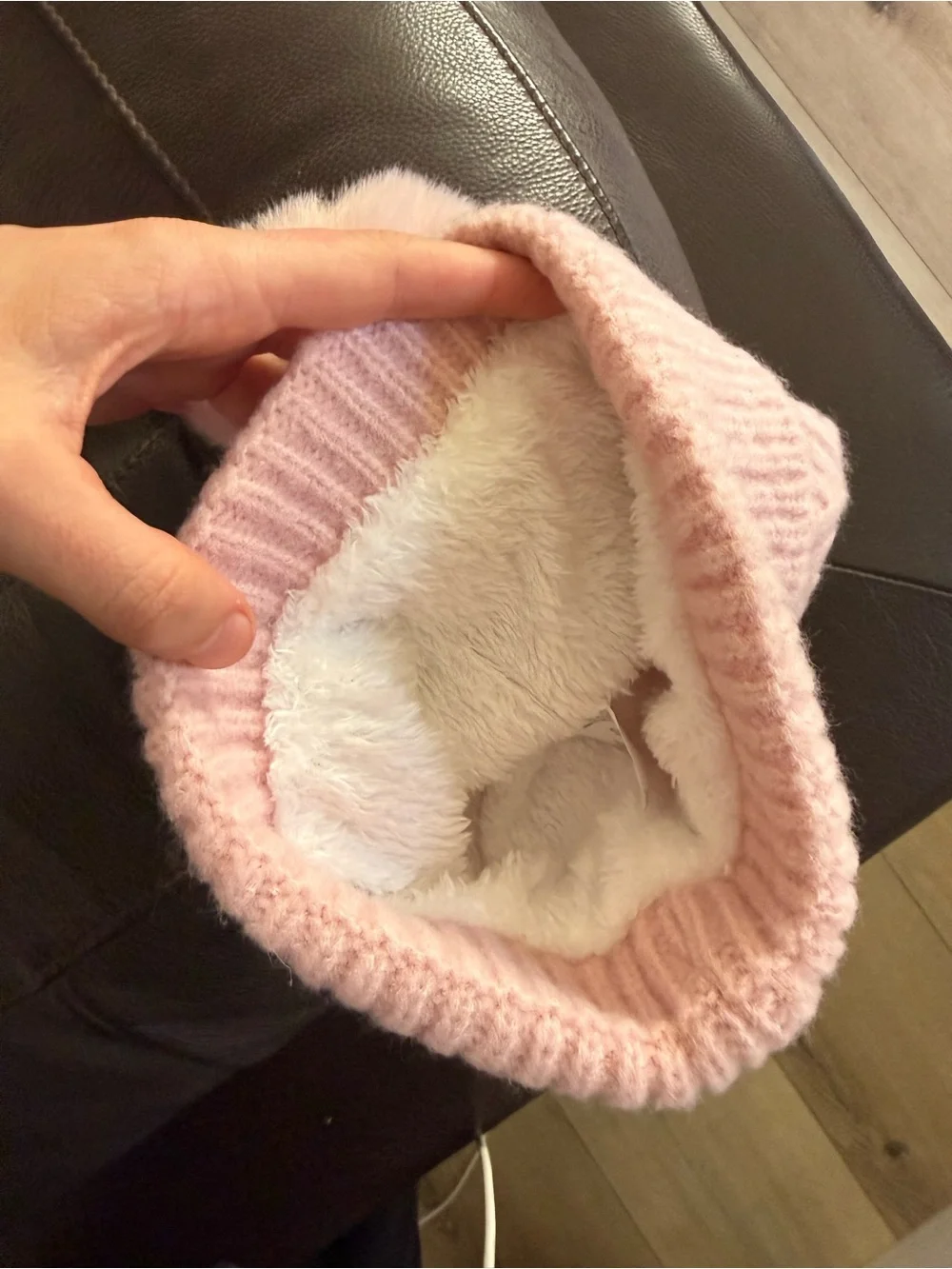Ladies' Pom Beanie - Soft Light Pink Faux Fur Pom